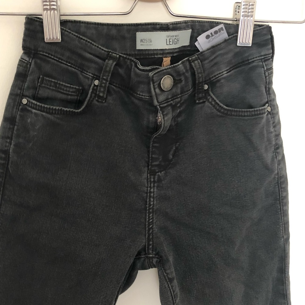 Topshop Faded Black Leigh Moto Jeans Low Rise